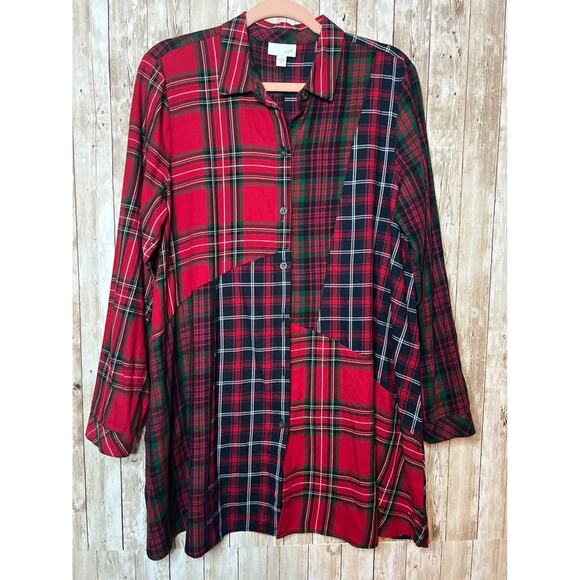 J. Jill lightweight plaid patchwork tunic top with pockets size medium - Picture 1 of 4
